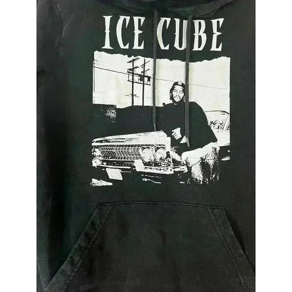 Ice Cube Hoodie Men Small Black Graphic Cotton Pocket Drawstring Hip Rap‎ 90s - Picture 1 of 7